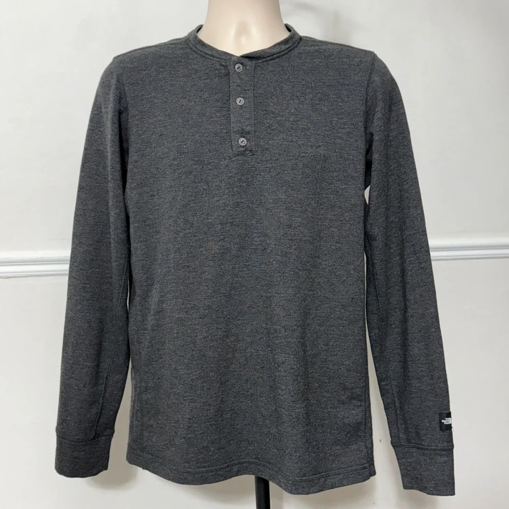 The North Face Mens Long Sleeve Henley Shirt Dark Gray Heather Size M